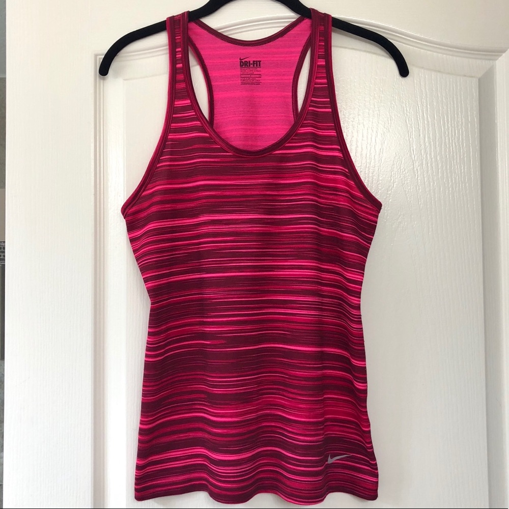 Nike Pink Striped Dryfit Running Tank